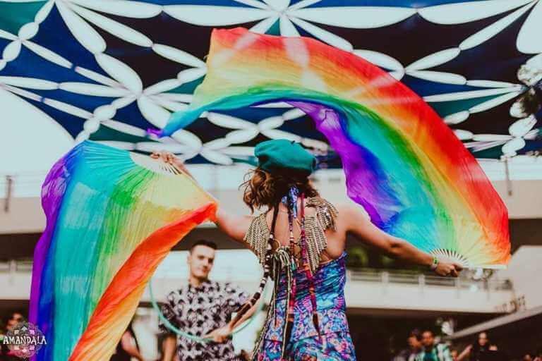 Rainbow Silk Veil Fans Festival Flow Moodhoops