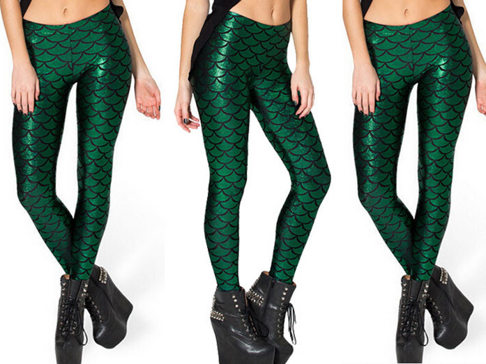  Alaroo Shiny Fish Scale Mermaid Leggings for Women Pants Green  S : Clothing, Shoes & Jewelry